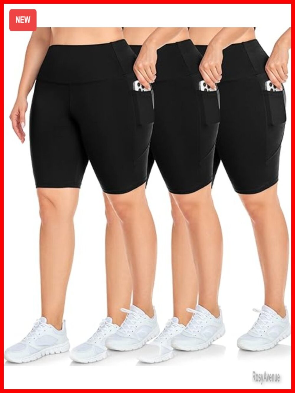 Plus Size Biker Shorts With Pockets, High Waisted Workout Shorts